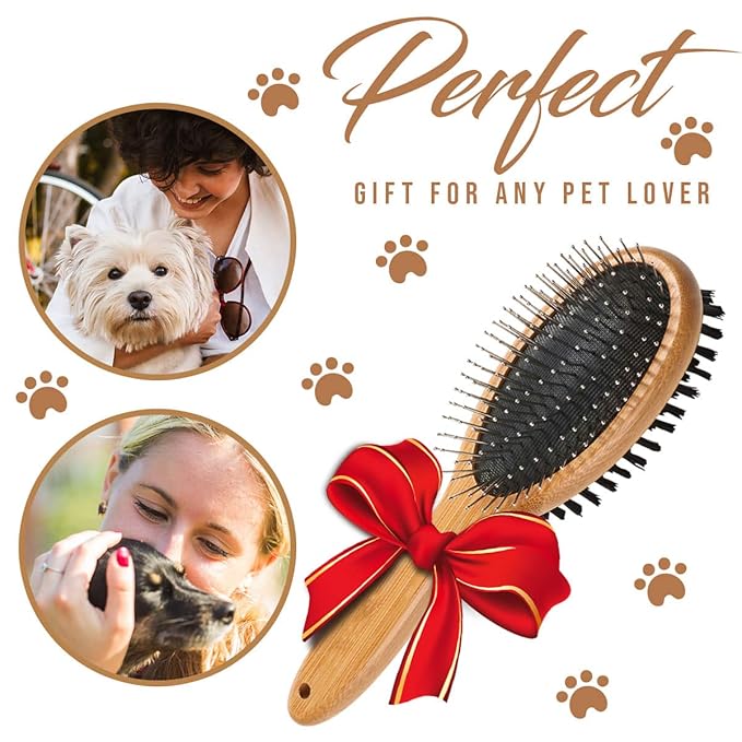 KylePet Dog Brush, Double Sided Pet Slicker Brush with Bamboo Handle for Dogs and Cats Long Hair Pets Grooming Comb for Removing Shedding, Tangles and Dead Undercoat-Mewly Pet
