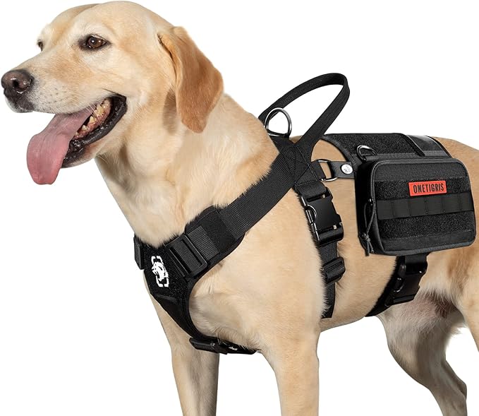 OneTigris Service Dog Vest Harness, Service Dog Cape Guardian Dog Backpack Harness with Pouches Dog Saddle Bag for Small Medium and Large Dogs (Black, M)-Mewly Pet