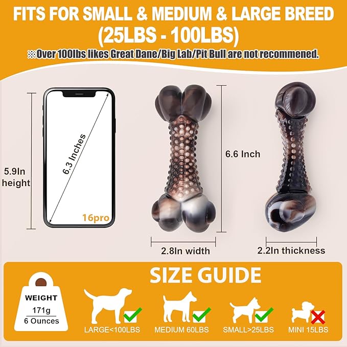 Dog Chew Toys for Aggressive Chewers, Tough Chew Toys for Dogs Large Small Medium, Indestructible Dog Bone Toy For Chewer, Durable Nylon for Puppy Dogs Teething Toy to Keep Them Busy,Beef Flavor Gift-Mewly Pet