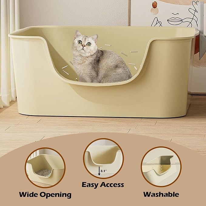 Small Cat Litter Box with High Sides,Cat Boxes for Indoor Cats,Cat Litter Pan for Kitty,Litter Box with Low Entry,Easy to Clean,Anti-Splashing (Grey)-Mewly Pet