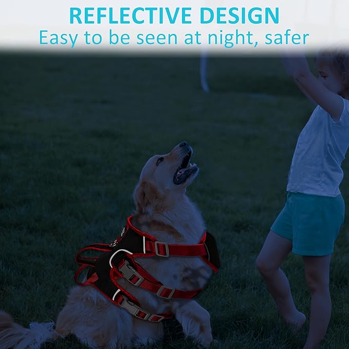 Escape Proof Dog Harness, No Pull Reflective Adjustable Vest with Easy Control Lift Handle, No Choke Soft Padded Breathable Full Body Pet Harness for Walking Hiking and Training (Red, Small)-Mewly Pet