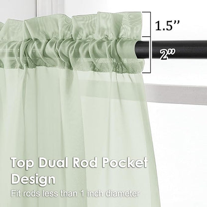 OVZME Light Green Sheer Curtains 72 Inches Long 2 Panels - Soft Light Filtering Window Sheer Panels for Living Room/Bedroom, Top Dual Rod Pocket, 1 Pair, Each 42Wx72L Inches