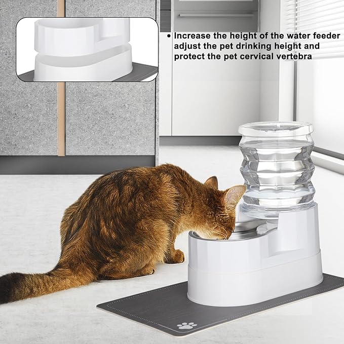 RIZZARI Automatic Pet Water Dispenser: 5L White Cats and Dogs Gravity Feeder - Stainless Steel Bowl - Outdoor Hiking Use-Mewly Pet