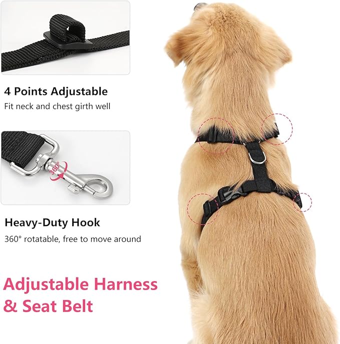 Dog Seat Belt, Safety Vest Dog Car Harness with Adjustable Buckle Dog Seat Belt for Vehicle Nylon Pet Safety Seat Belts Heavy Duty(XXL, Magenta)-Mewly Pet