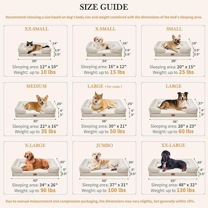 Comfort Expression Small Dog Beds Waterproof Orthopedic Foam Dog Sofa Beds for Small Dogs Comfy Pet Bed with Washable Removable Cover & Non-Slip Bottom(X-Small,Beige)-Mewly Pet