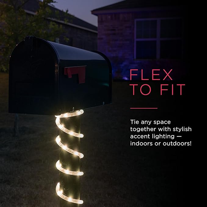UltraPro LED Rope Lights, 25ft Classic Clear Rope, Warm White Light 3000K, Indoor/Outdoor, Flexible, Linkable, Durable, Rope Lights Outdoor, 54504 (Pack of 6)
