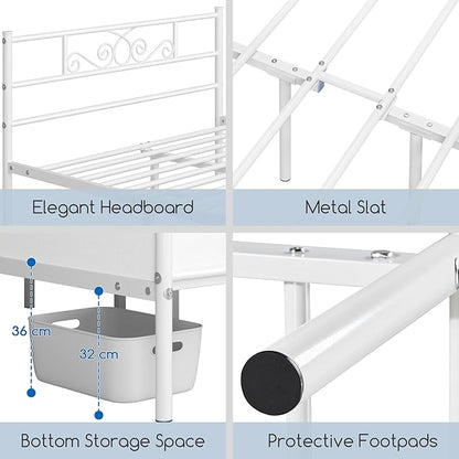 Yaheetech Full Bed Frames Metal Platform Bed with Headboard&Footboard for Bedrooms/No Box Spring Needed/Easy Assembly/Underbed Space: 12.6"/White Full Bed