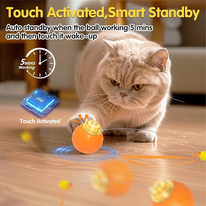 Interactive Cat Toys Balls, Automatic Moving Cat Toys for Indoor Cats, Self Rotating Ball with Motion Activated, Electric Cat Mouse Toys, USB Rechargeable-Mewly Pet