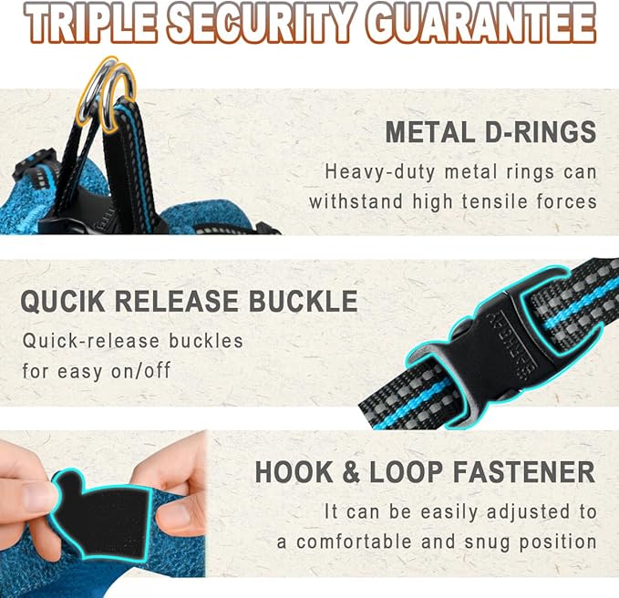 BARKBAY Dog Harness, Reflective Adjustable Step-in Vest Harness, Blue/Black, XXS-Mewly Pet