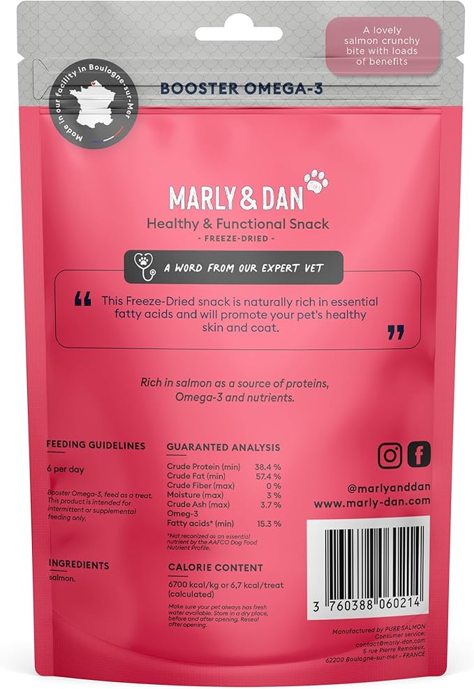 Marly & Dan Tasty 100% Freeze Dried Salmon Omega-3 Booster Treats and Food Topper for Cats-Mewly Pet