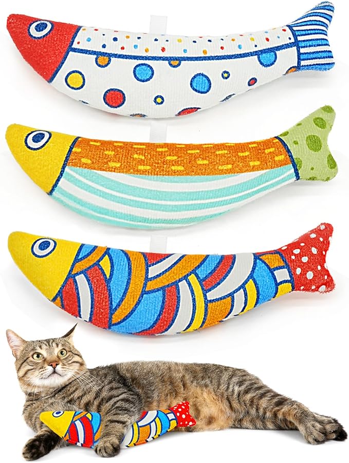 Cat Fish Catnip Toys for Cats, Pet Chew Toy for Bored Indoor Adult Cats, Crinkle Cat Kicker Toy for Indoor Kittens-Mewly Pet