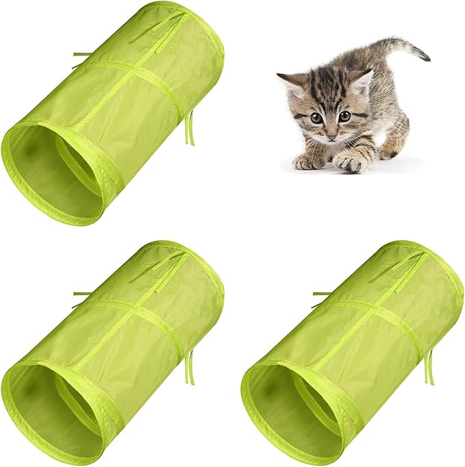 iCAGY Foldable Spiral Cat Tunnel - Indoor Toy for Small Cats, Kittens, and Rabbits - Tube for Interactive Play and Outdoor Fun - Pet Activity Toy Light Green 20" 3 Pcs-Mewly Pet