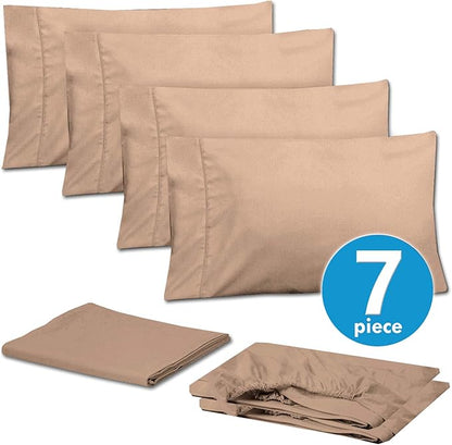 Sweet Home Collection 6 Piece 1500 Supreme Collection Brushed Microfiber Deep Pocket Sheet Set-2 Extra Pillow Cases, Great Value, Split King, Taupe