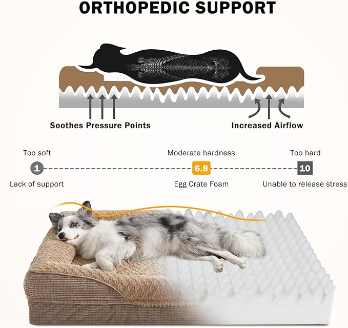 INVENHO Orthopedic Dog Beds Large Sized, XL Washable Egg-Crate Memory Foam Dog Couch with Washable Removable Cover, Waterproof Lining and Nonskid Bottom-Mewly Pet