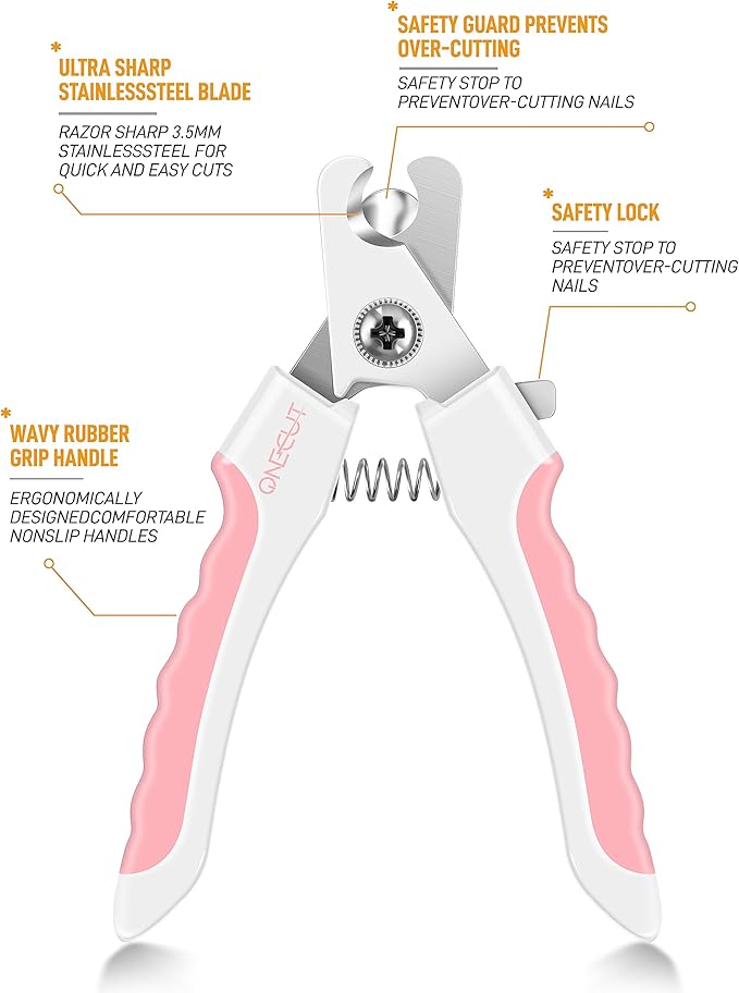 OneCut 4.7" Small Dog & Cat Nail Clipper Stainless Steel Cat Claw Trimmers for Rabbits, Guinea Pigs, Birds, Puppies, Kittens and Small Animals Pet Nail Clipper for Professional and Home Use (Pink)-Mewly Pet