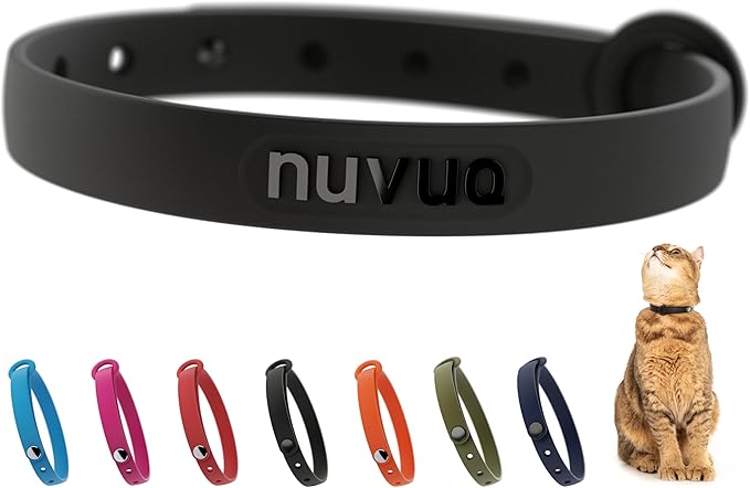 Black Cat Collar - Soft, Comfortable, and Lightweight Breakaway Collar with Name Tag Ring for Outdoor Cats and Sensitive Skin Pets by Nuvuq (6 ⅞" to 10 ¼", Black)-Mewly Pet