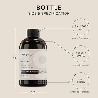VINEVIDA [4 Fl Oz] Caribbean Teakwood Diffuser Oil - Hotel Fragrance Collection Diffuser Oil, Hotel Scent Diffuser - Fragrance Oil for Cold Air Diffuser - Hotel Oil Scents - Hotel Scent Home