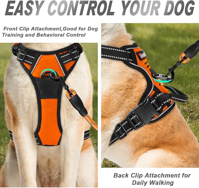 BARKBAY No Pull Dog Harness Front Clip Heavy Duty Reflective Easy Control Handle for Large Dog Walking(Orange,L)-Mewly Pet