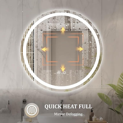 WallBeyond LED Bathroom Mirror with Lights, 28'' Round Light Up Bathroom Mirror for Wall with Front and Backlit, Anti Fog Led Mirror for Bathroom, 3 Colors and Dimmable Light