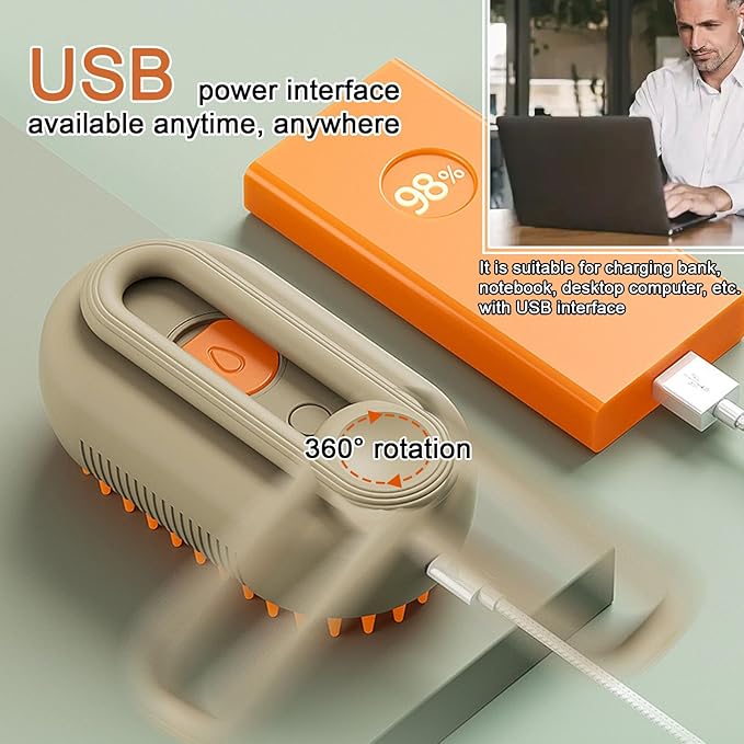 Cat Steam Brush for Shedding, 4 in 1 Rechargeable Pet Steam Brush for Dogs and Cats, Anti-Static, Massage, Cleaning, Shedding & Combing All In One! (Khaki)-Mewly Pet