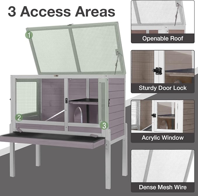 Guinea Pig Cage Indoor with Wheels Rabbit Hutch with Removable Proof Tray and Cool Zinc Plate Chew-Resistant Metal Frame Hamster Cage with Elevated Legs 36.6" L（Grey）-Mewly Pet