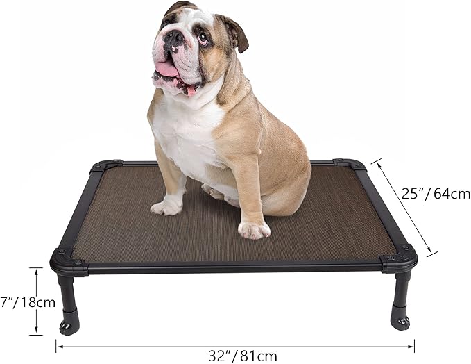 Veehoo Chew Proof Elevated Dog Bed - Cooling Raised Pet Cot - Rustless Aluminum Frame and Durable Textilene Mesh, Unique Designed No-Slip Feet for Indoor or Outdoor Use, Brown, Medium, CWC2002-Mewly Pet