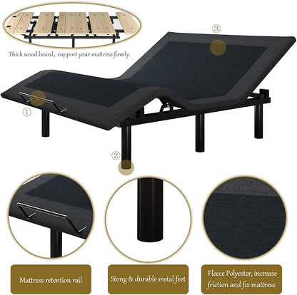 SHA CERLIN Split King Size Adjustable Bed Base/Bed Frame with Motorized Head and Foot Incline,Zero-Gravity,Wireless Remote,Wood Board Support (Only Base)
