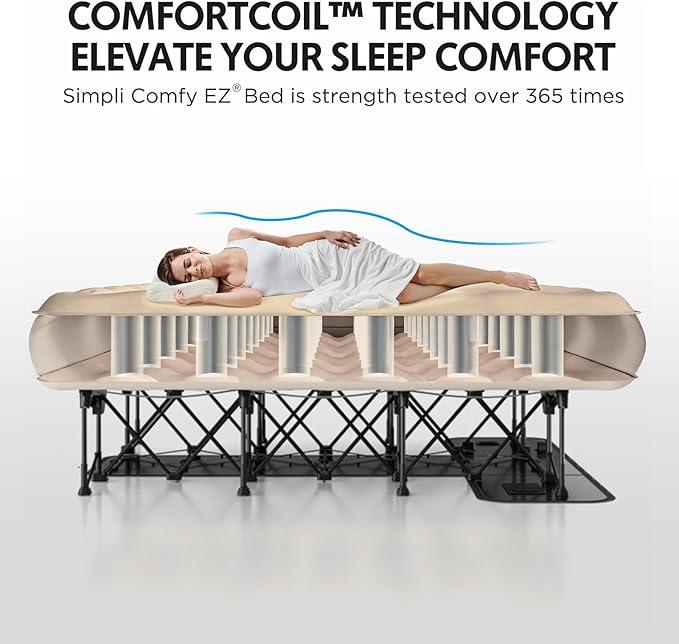 Simpli Comfy EZ Bed Twin Self-Inflating Air Mattress with Built-in Frame, Pump and Wheeled Case, Blow Up Inflatable Air Bed Perfect for Home, Guests, Travel, Vacation, Camping