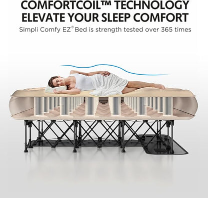 Simpli Comfy EZ Bed Twin Self-Inflating Air Mattress with Built-in Frame, Pump and Wheeled Case, Blow Up Inflatable Air Bed Perfect for Home, Guests, Travel, Vacation, Camping