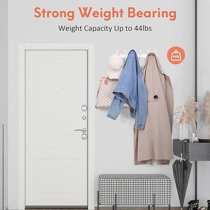 Coat Rack Wall Mount, Coat Hook Wall Mount, Wall Hooks for Hanging, Hat Rack for Walls, Coats Hanger with 12 Hook, Towel Hooks for Bathrooms (1 Pack, White)