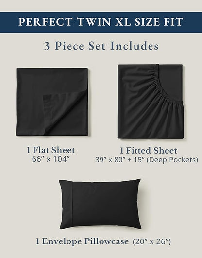 LANE LINEN 100% Organic Cotton Bed Sheets Extra Long Twin, Soft & Comfy Fully Elasticized Percale Perfect for Hospital Bed & Dorm Room, Low Pilling Machine Washable Twin XL Sheet- Black