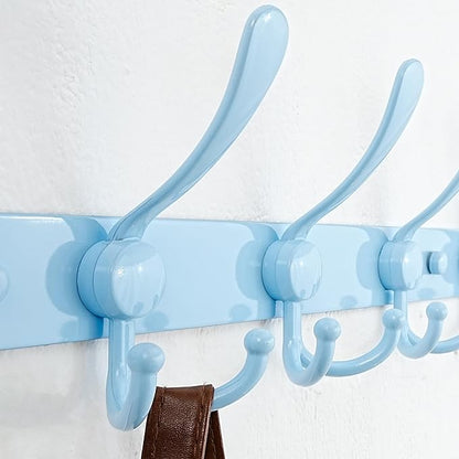 Dseap Coat Rack Wall Mounted - 5 Tri Hooks, Heavy Duty, Stainless Steel, Metal Coat Hook Rail for Coat Hat Towel Purse Robes Mudroom Bathroom Entryway, Blue