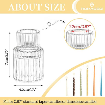 Romadedi Glass Candle Holder for Candlestick - 10Pcs Clear Small Tapered Candle Holder Wedding Decor Table Centerpiece Bulk for Candle Sticks Christmas Party Living Room Dinner Advent