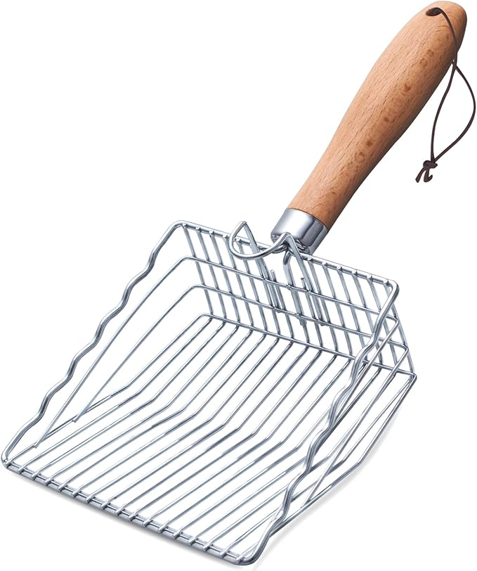 Cat Litter Scoop, Kitty Metal Scooper with Hook and Hole, Stainless Steel Kitten Poop Lifter for Litter Box, Non Stick, Durable and Heavy Duty Sifter for Easy Clean-Mewly Pet