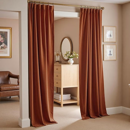 Lazzzy Velvet Blackout Curtains Thermal Insulated Room Window Drapes Super Soft Luxury Curtains for Living Room Bedroom Rod Pocket 2 Panels, Burnt Orange, 52" W x 90" L