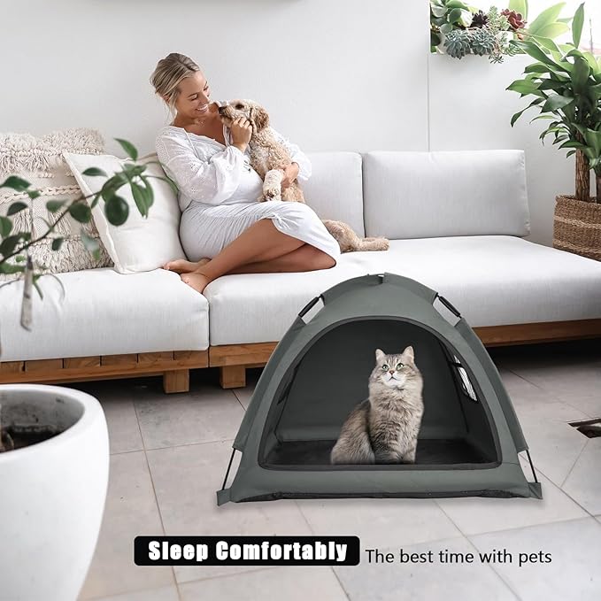 Grey Cat Tent House、Cat's Nest, Portable Indoor/Outdoor Pet Tent House for Cats, Puppies and Other Small Animals-Mewly Pet