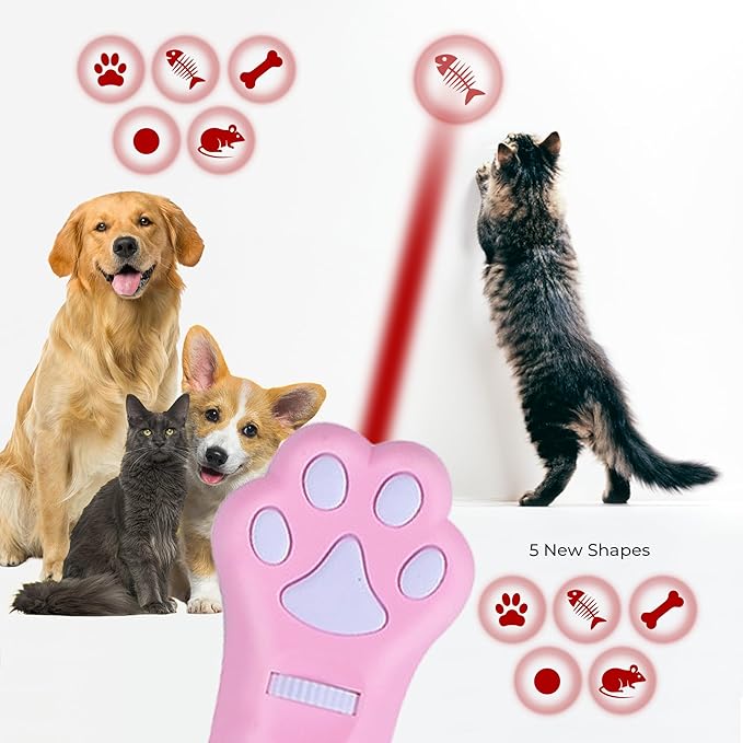 O'ANTOO Cat Toy - Dog Toy | Wall Image Projector | Indoor Interactive Cat Toy with 5 Different Designs | Ideal for Dog, Cat, Kitten, Puppy (Pink)-Mewly Pet