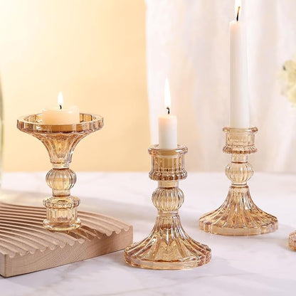 Taper Candle Holder Set of 6, Gold Candle Holder & Vintage Candlestick Holder, Glass Candlestick Holder for Table Centerpieces, Fall, Christmas, Autumn, Thanksgiving Decor