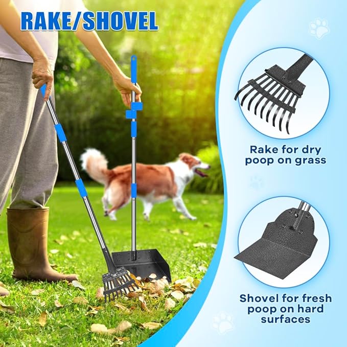 Larger Pooper Scooper Dog Pooper Scooper for Large Medium Small Dogs Heavy Duty Stainless Steel with Long Handle Tray Rake Shovel for Yard-Mewly Pet