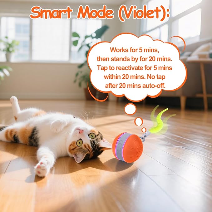 AIERSA Interactive Cat Toys for Indoor Adult Cats, Automatic Self-Play Cat Ball Toy for Kitten to Keep Them Busy, Electric Moving Chase Toy (Orange)-Mewly Pet
