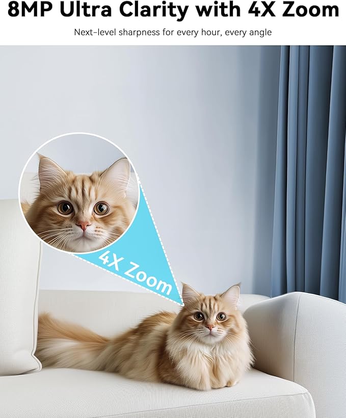 blurams Pet Camera 4K, 8MP Indoor Cameras for Home Security with One-Touch Call, Color Night Vision, Motion Tracking, 5GHz/2.4GHz Wi-Fi, Cloud & SD Card Storage, Wi-Fi 6-Mewly Pet