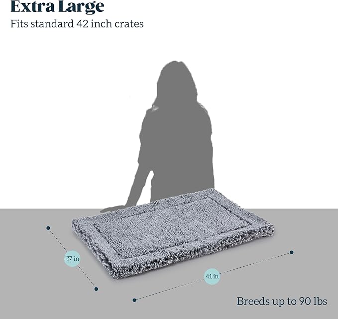 Stoutwool Indestructible Dog Bed - Fluffy Chew Proof Dog Crate Pad - Tough Kennel Pad for Aggressive Chewers - Washable, Ideal for Large Breeds & Fits 42-Inch Crate - 41"x27", Charcoal-Mewly Pet