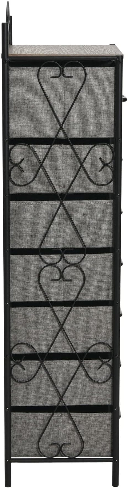 Household Essentials Victoria Dresser Tower Storage Organizer with 8 Drawers Black Metal Frame and Ashwood Rustic Wood Grain Top