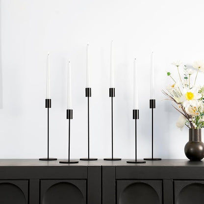 zeochyni Matte Black Candle Holder Set of 6, Elegant Candlestick Holders for Wedding Centerpieces Dining Tables Parties Home Decor Events, Taper Candle Holders Fit 3/4 Inch Candles