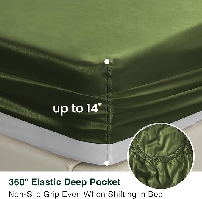 Love's cabin Twin Satin Sheets Sets - 3 Piece Sage Silky Bed Sheets with Deep Pockets, Luxury Silk Feel Satin Twin Size Sheet Set Bedding Set (1 Flat Sheet,1 Fitted Sheet,1 Pillow case)