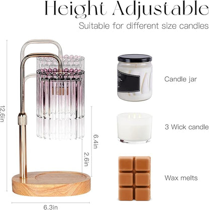 Candle Warmer Lamp with Timer: Purple Candle Warming Lamp with 2 Bulbs Height Adjustable Wax Melt Dimmable Bedroom Decor for Women