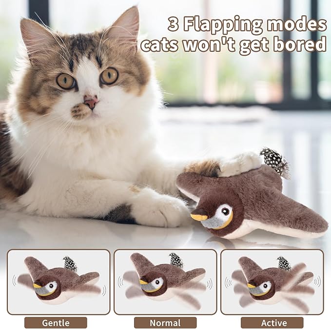 Cat Toys, Flapping Bird Cat Toy(No Flying), Interactive Catnip Toy with Springs & Catnip Bags, Chirping Noise Enrichment Moving Wings Dog Cat Kitten Toys, Flappy Flying Pets Toy for Indoor-Mewly Pet