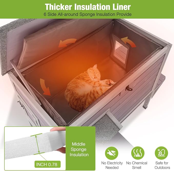 GUTINNEEN Insulated Outdoor Cat House with Triple-Layer Design - Weatherproof Cat Shelter with All-Round Insulated Foam Liner, Elevated Base & Escape Doors for Feral/Stray Cats (Winter-Ready)-Mewly Pet