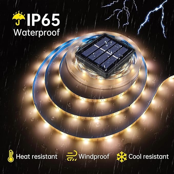 Solar LED Light Strip Outdoor Tape Rope Lights Waterproof 10ft Garden Path Decorative Lighting with 8 Modes for Outside, Wrap, Party, Stair, Step, Gazebo, Yard, Wedding, Christmas, 2 Pack