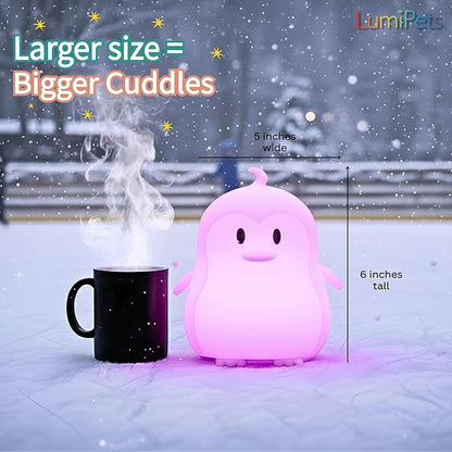 Lumipets Remote Control Silicone Night Light for Kids - Penguin Design with 9 Soft Colors & Sleep Timer - Rechargeable, Battery-Operated Lamp for Bedroom | Baby Nursery, Toddler, Girls, Boys